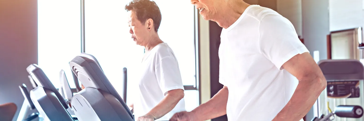 asian senior citizen running-treadmill